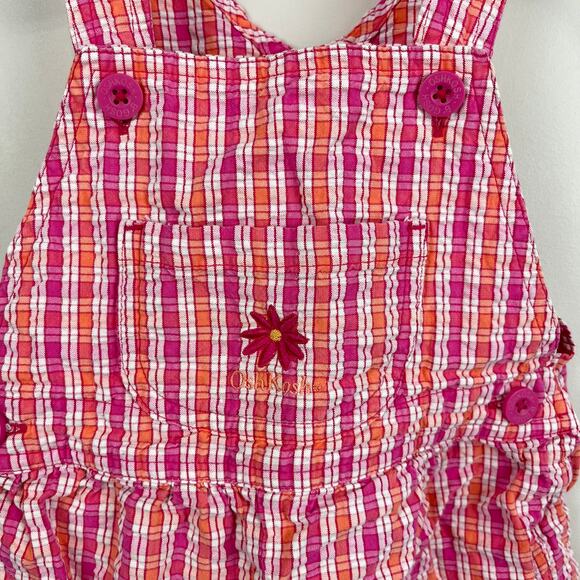 Vintage OshKosh B'gosh Pink Orange Plaid Flower Shortall 2T - Picture 3 of 9